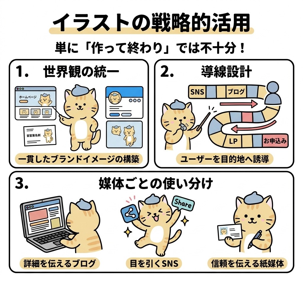 イラストは世界観の統一・導線設計・媒体ごとの使い分けまで必要