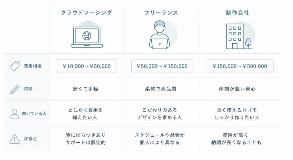 ロゴ制作の依頼先別比較