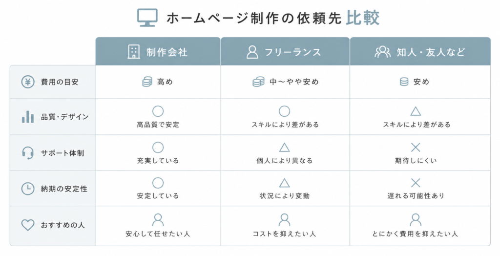 ホームページ制作の依頼先比較