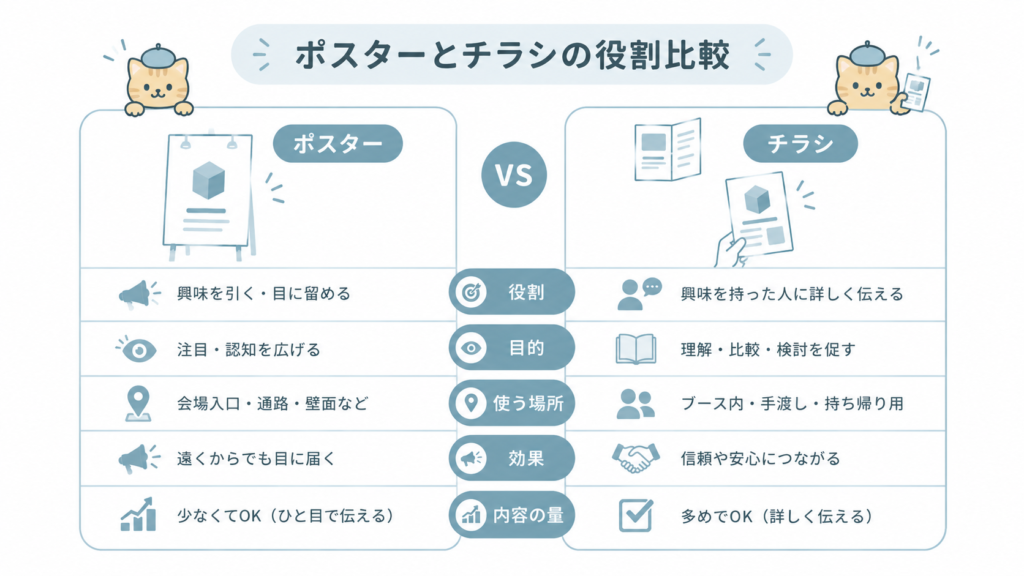 展示会におけるポスターとチラシの役割比較