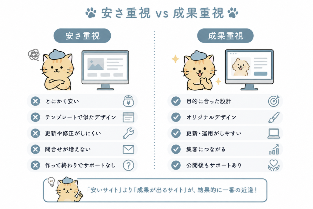 安さ重視と成果重視のホームページ制作比較