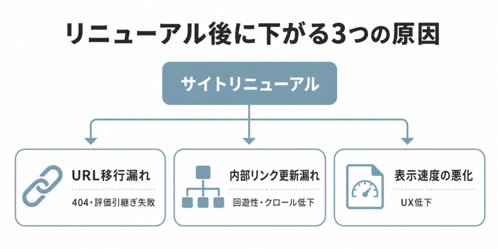 サイトリニューアル後にSEO順位や売上が下がる3つの原因